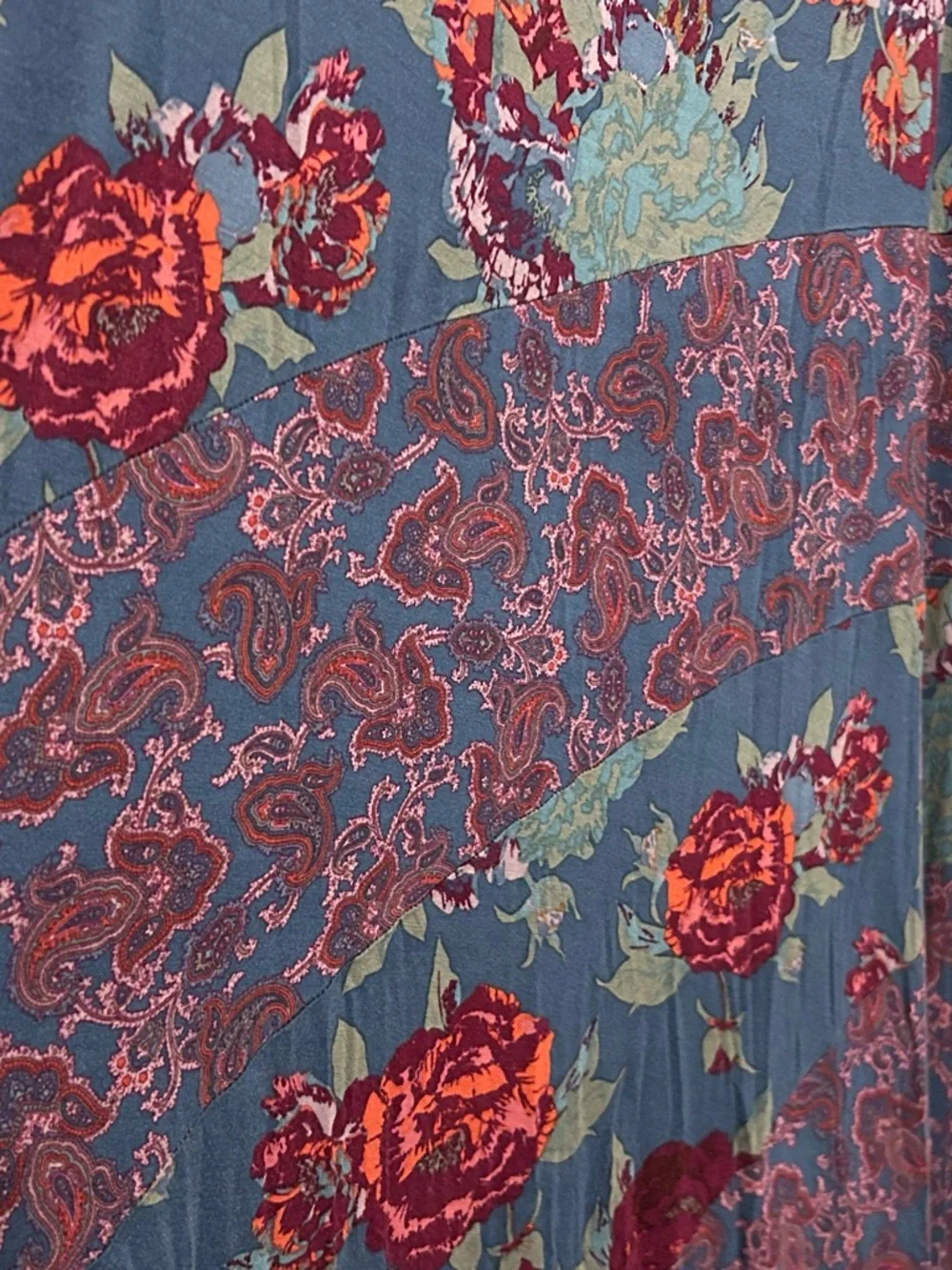 Soft Surroundings Floral Maxi Dress XL Blue Boho Patchwork Long Sleeve - Picture 4 of 8